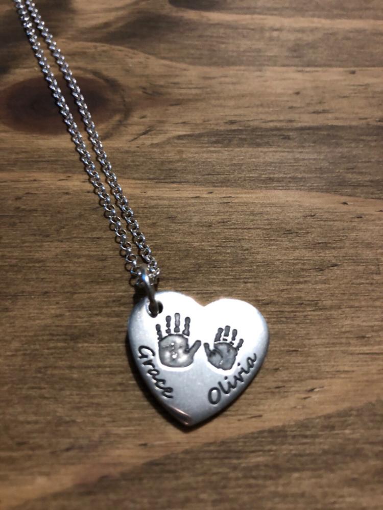 Handprint Or Footprint Large Heart Necklace, Two Prints And Two Names - Customer Photo From Amy Rickman