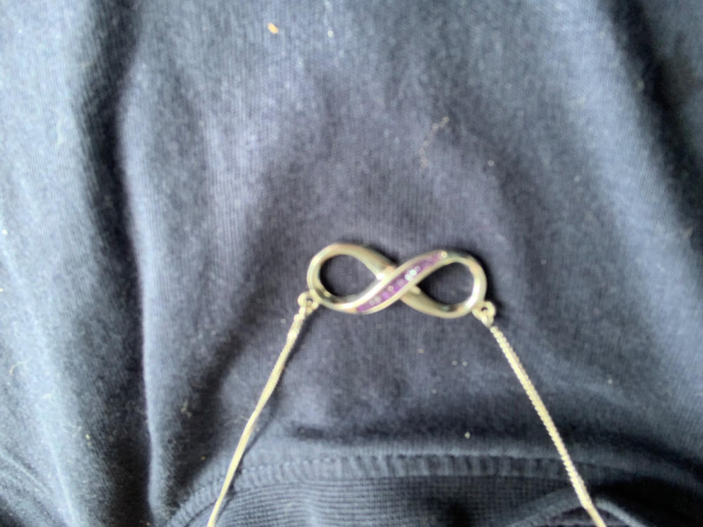 Memorial Ashes Infinity Necklace - Customer Photo From Cindy Dring