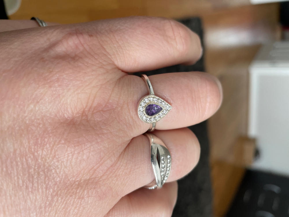 Memorial Ashes Teardrop Sparkle Ring - Customer Photo From Judith Atkinson