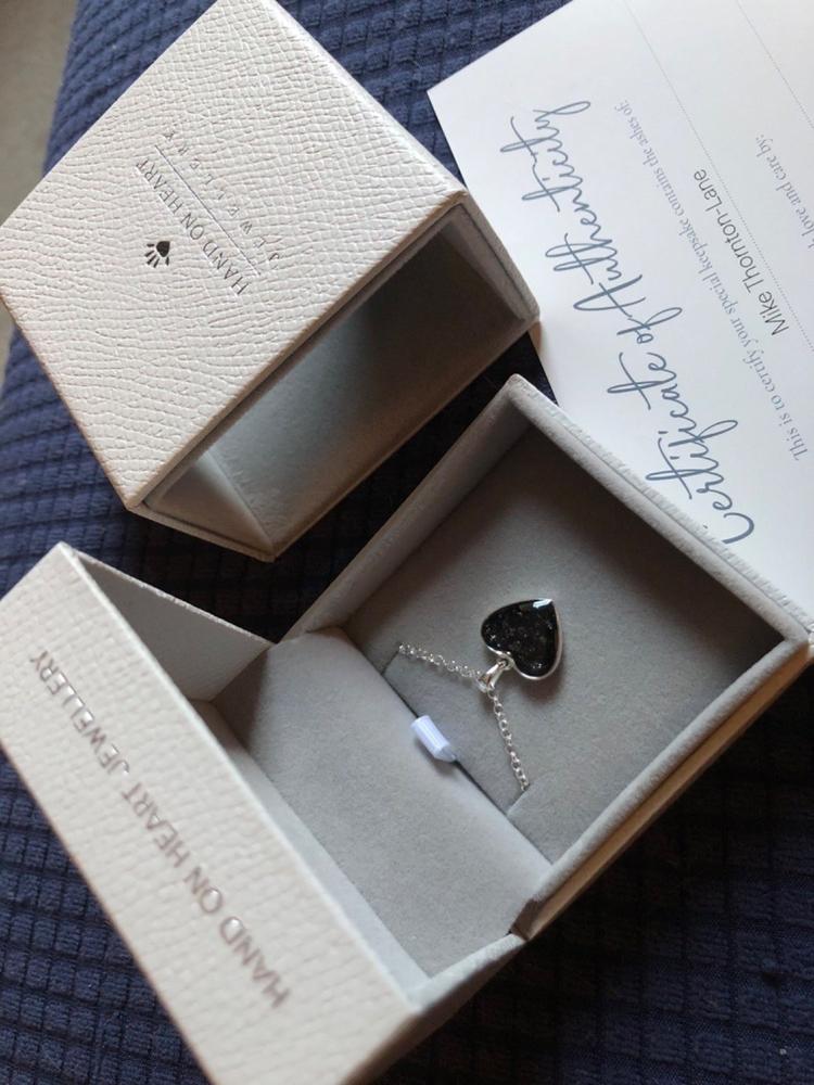 Cremation Ashes Small Heart Necklace - Customer Photo From Erika Hawkins