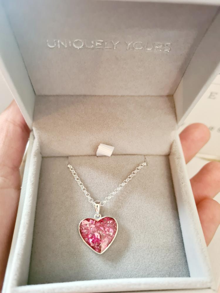 Cremation Ashes Small Heart Necklace - Customer Photo From Rebecca Goodwin 