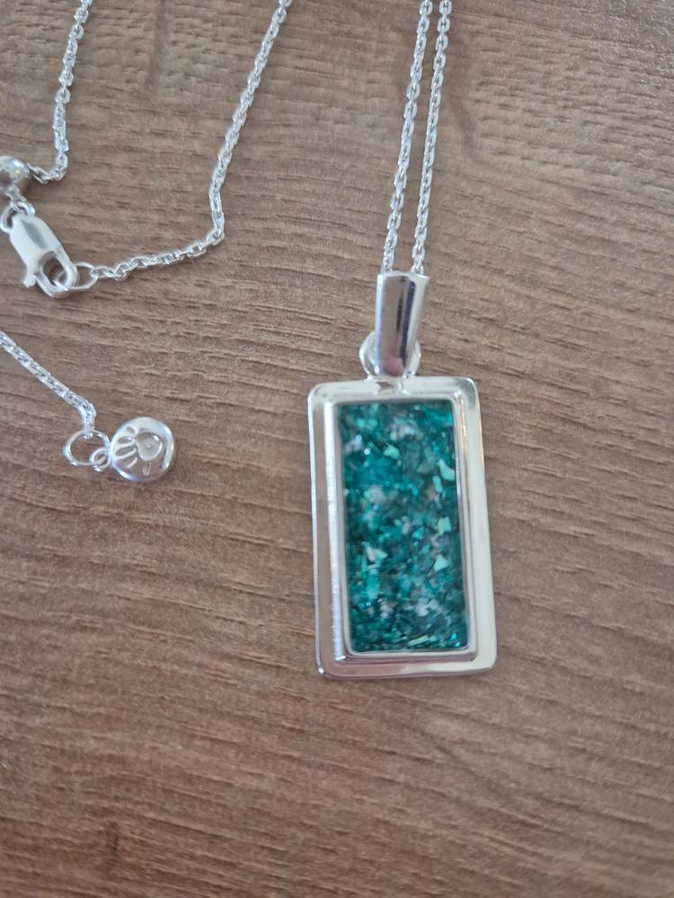 Unisex Cremation Ashes Rectangle Necklace - Customer Photo From Jo Blythe