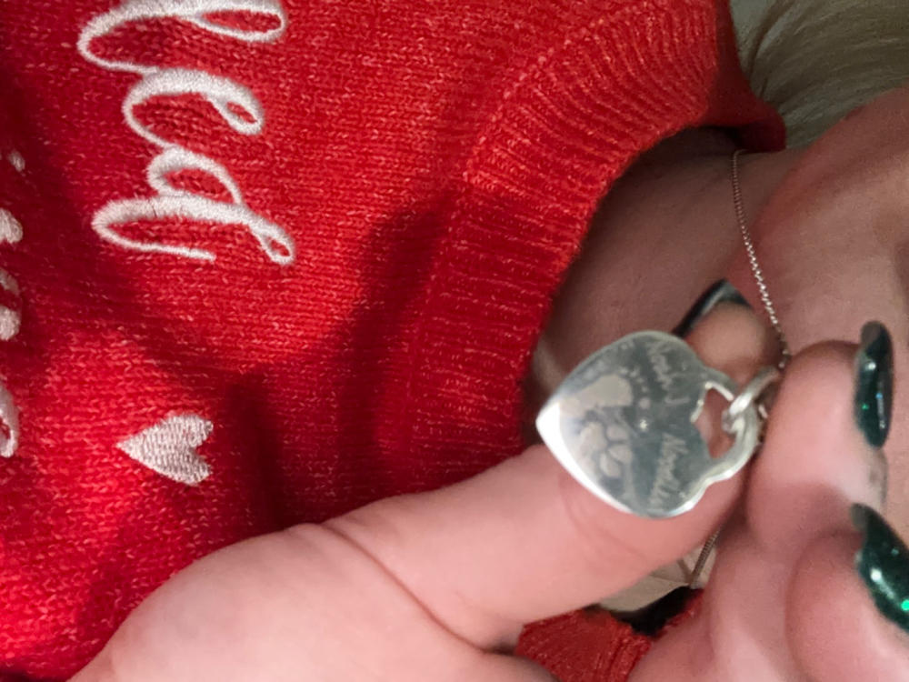 Pawprint Lock Heart Necklace, One Print and Name - Customer Photo From Natalie Osborn