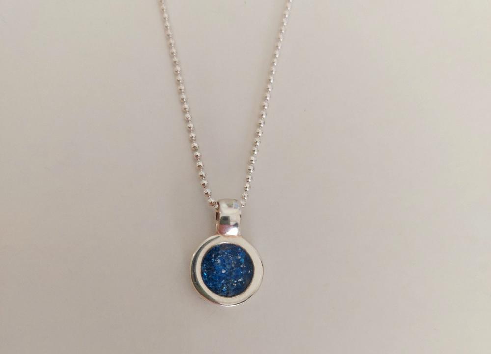 Cremation Ashes Small Round Necklace - Customer Photo From Kathrin Davies