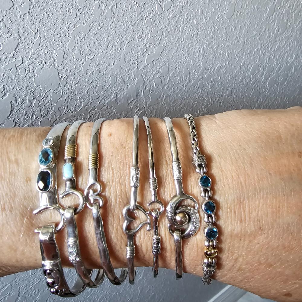 The Hook Bracelet with Triple Stones, 6mm - London Blue Topaz/Hampton Blue Topaz/White Zircon - Customer Photo From Kate Kimmons