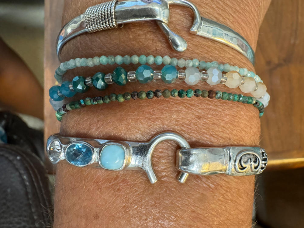 The Hook Bracelet with Triple Stones, 6mm - Larimar/Hampton Blue Topaz/White Zircon - Customer Photo From Sharon Graham