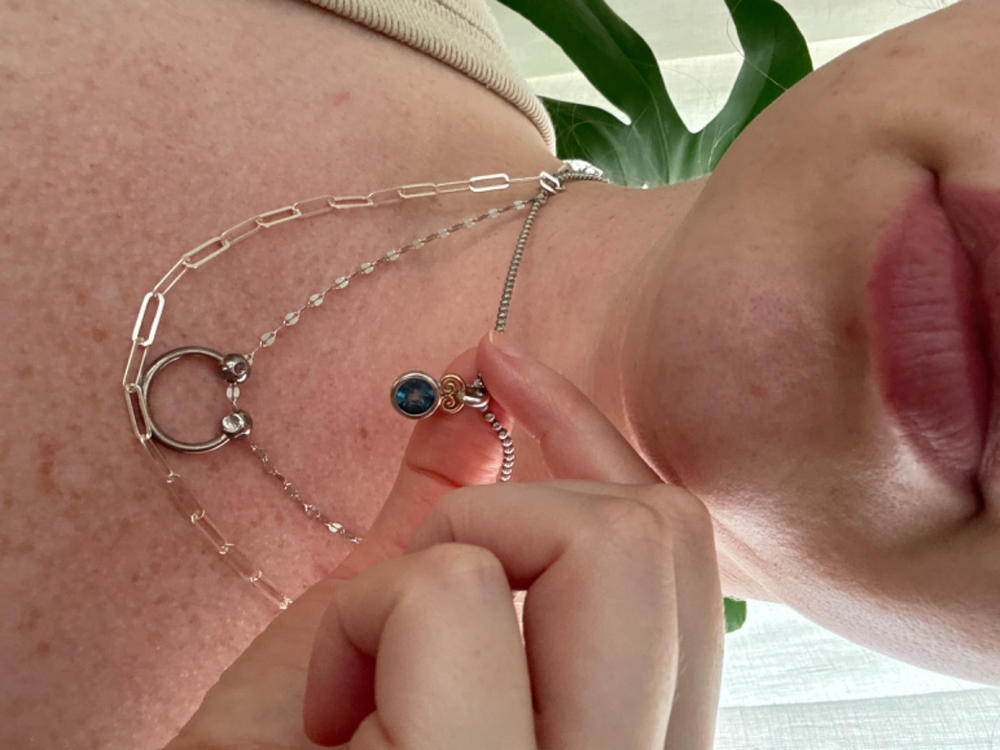 Blue Moon Pendant with Petroglyph - London Blue Topaz - Customer Photo From Emma Secombe