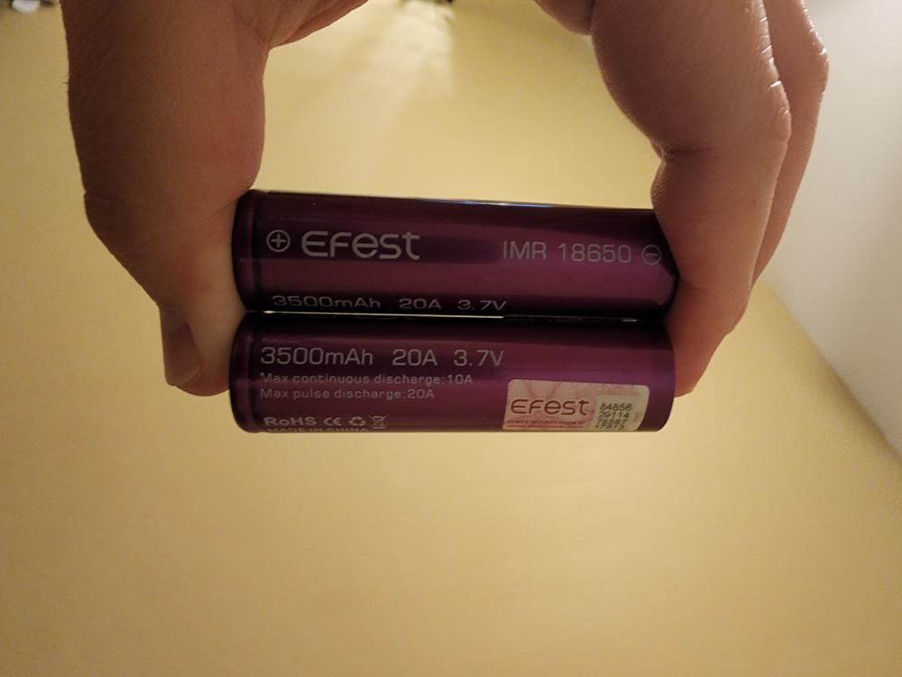 EFEST 18650 20A 3500mAh Flat Top Rechargeable Battery - Customer Photo From Zach Litton