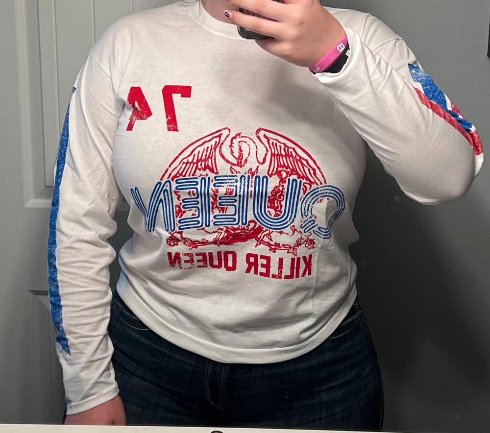Queen Unisex Long Sleeve T-Shirt Killer Queen '74 Stripes (Sleeve
