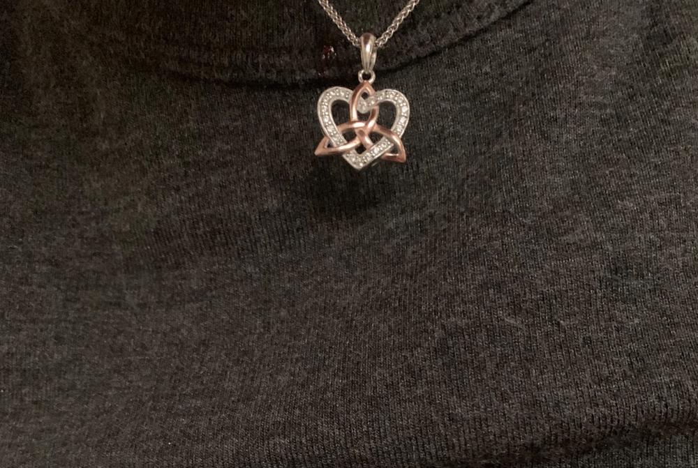 Celtic Necklace Trinity Knot & Heart Rose Gold Sterling Silver 1/2" x 1/2" - Customer Photo From Anonymous