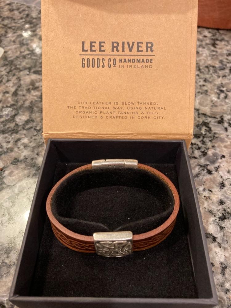 Irish Leather Bracelet Embossed Celtic Designs Unisex 7 1/2" & 8" Lengths Crafted in Co. Cork, Ireland - Customer Photo From Michael Santos