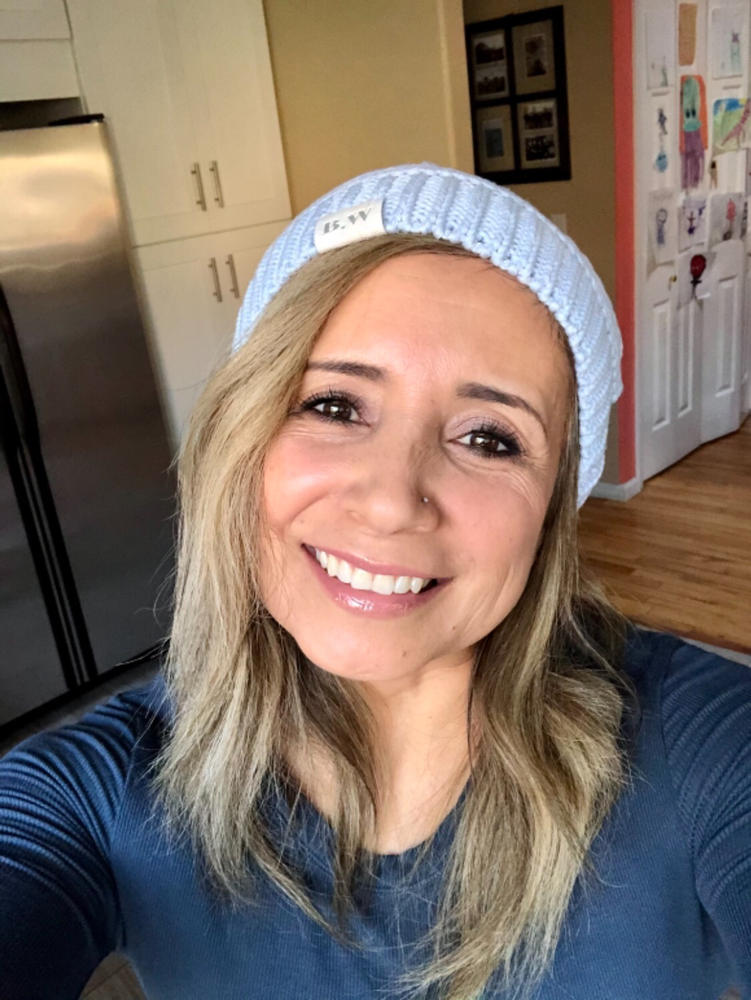 Winter Hat | Satin Lined | Natural Hair | Light Blue Beanie - Customer Photo From Patricia Jaime