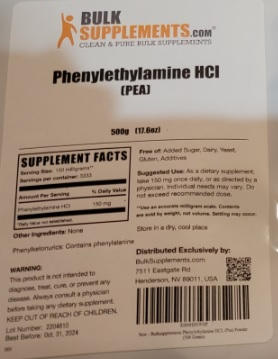 Phenylethylamine HCl (PEA) - Customer Photo From Mike Anthony
