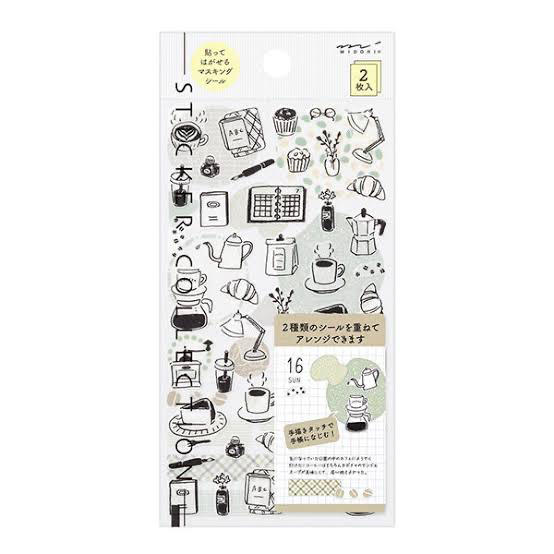 Midori Seal Collection Planner Stickers - Washi Paper Type - 2 Sheets - Monotone Cafe Pattern - Customer Photo From Taylor Darveniza