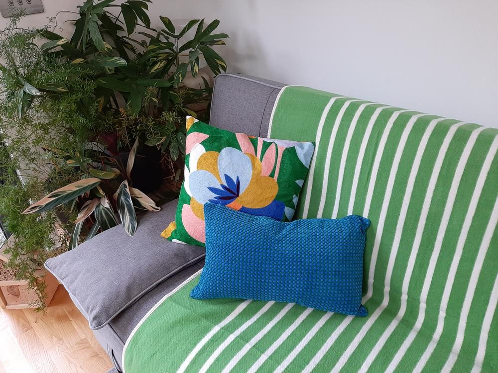 Kelp Green Stripe Recycled Cotton Blanket - Customer Photo From Laura Whish