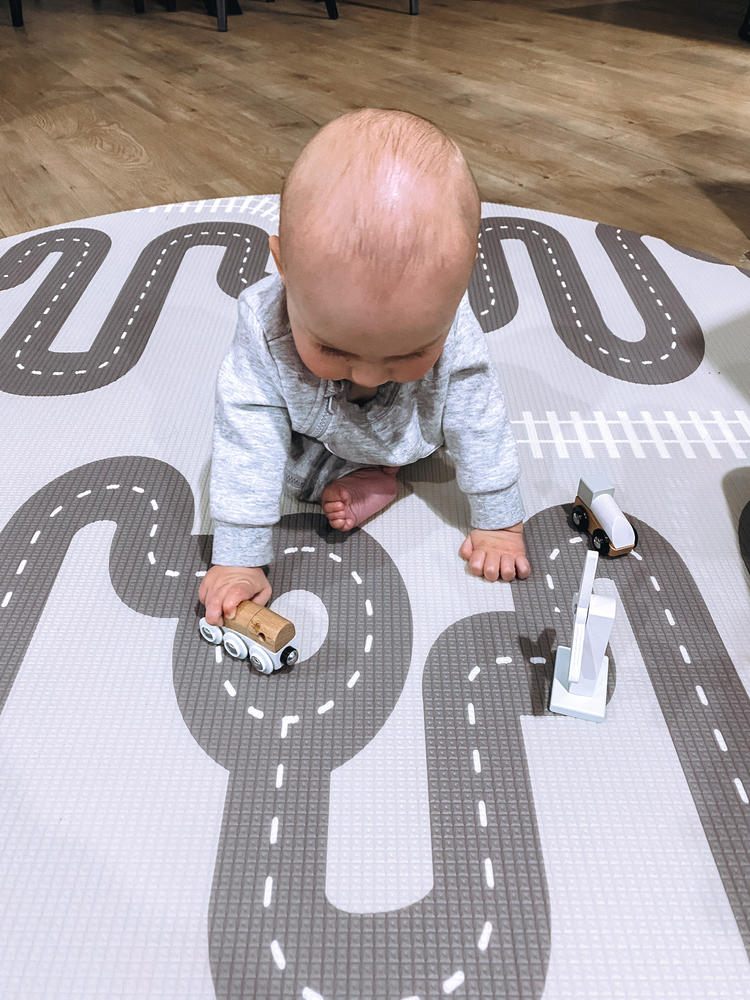 Baby Driver / Grey Boho Round - Customer Photo From Marie Bovett