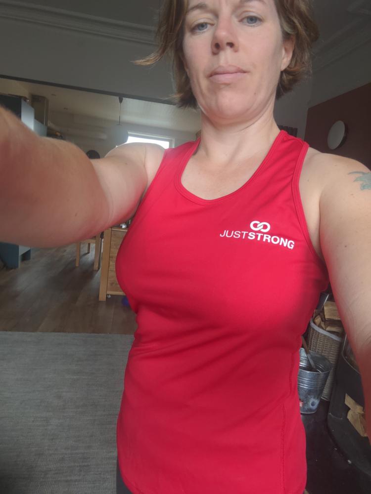 Red Strapped Racerback Tank - Customer Photo From louise grabowski