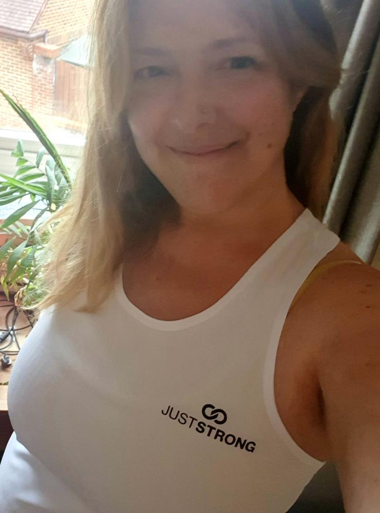 White Strapped Racerback Tank - Customer Photo From Helen Essien