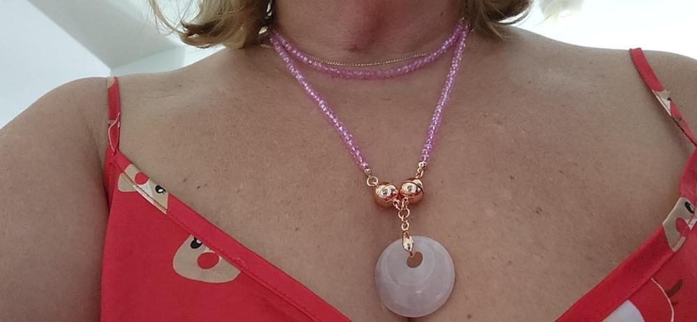 Circle Of Love Set - Candy Pink Crystal and Rose Quartz pendant - Customer Photo From Linda Karanikas