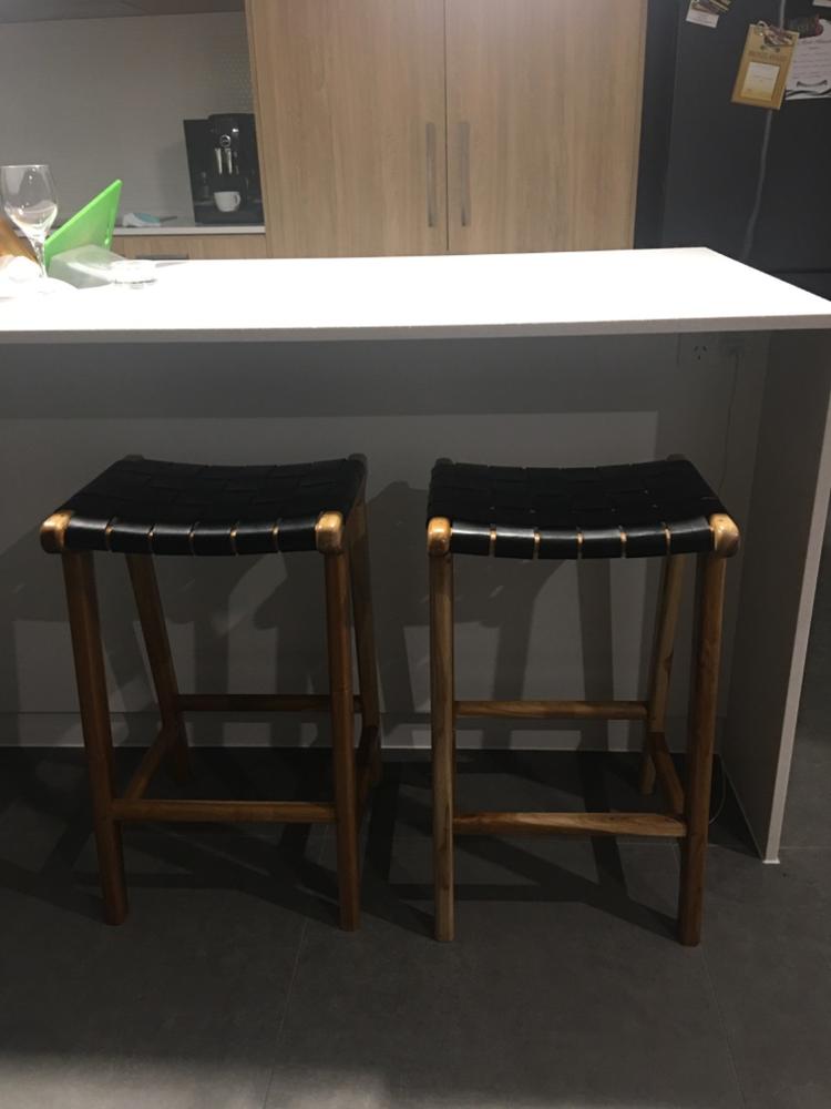PRE ORDER | MALAND WOVEN LEATHER BAR STOOL  |  BLACK LEATHER HIDE - Customer Photo From Lindsay Green