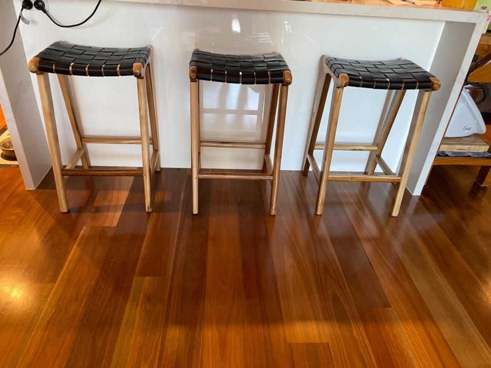 MALAND WOVEN LEATHER BAR STOOL  |  BLACK LEATHER HIDE - Customer Photo From Kylie Collier