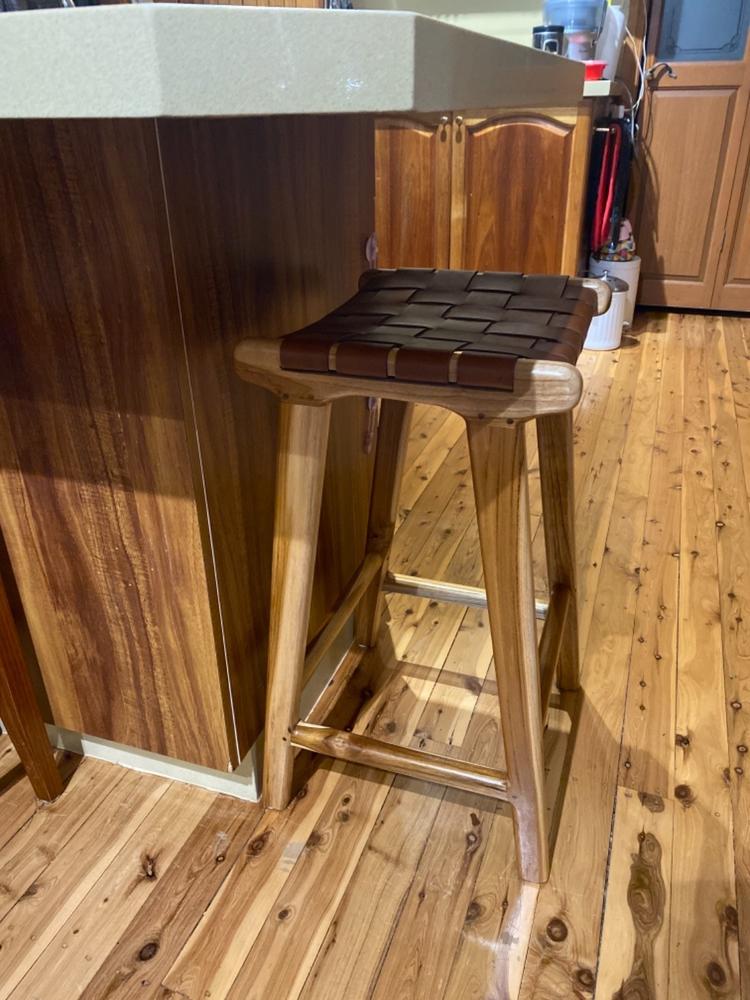PRE ORDER | MALAND WOVEN LEATHER BAR STOOL  |  TAN LEATHER HIDE - Customer Photo From NELLIE POLLY