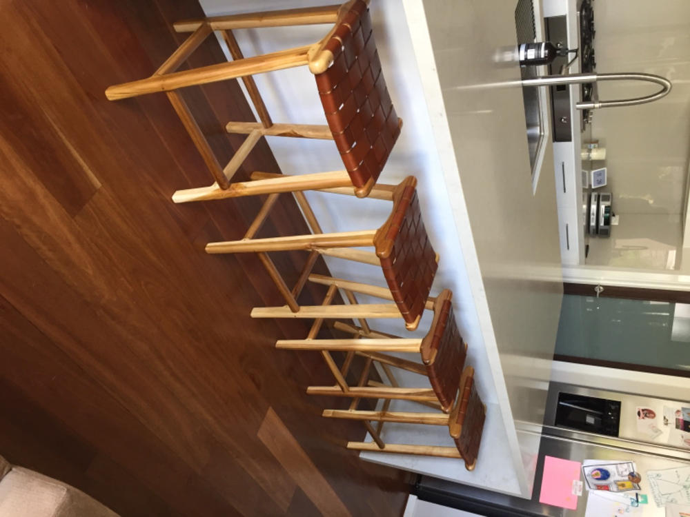 PRE ORDER | MALAND WOVEN LEATHER BAR STOOL  |  TAN LEATHER HIDE - Customer Photo From Denise Bennett