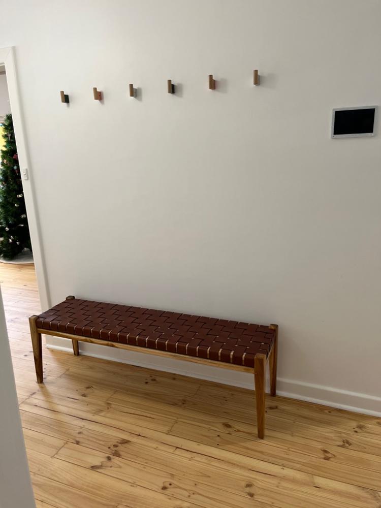 PRE ORDER  |  MALAND WOVEN LEATHER BENCH  |  TAN LEATHER HIDE - Customer Photo From Eleni Papas