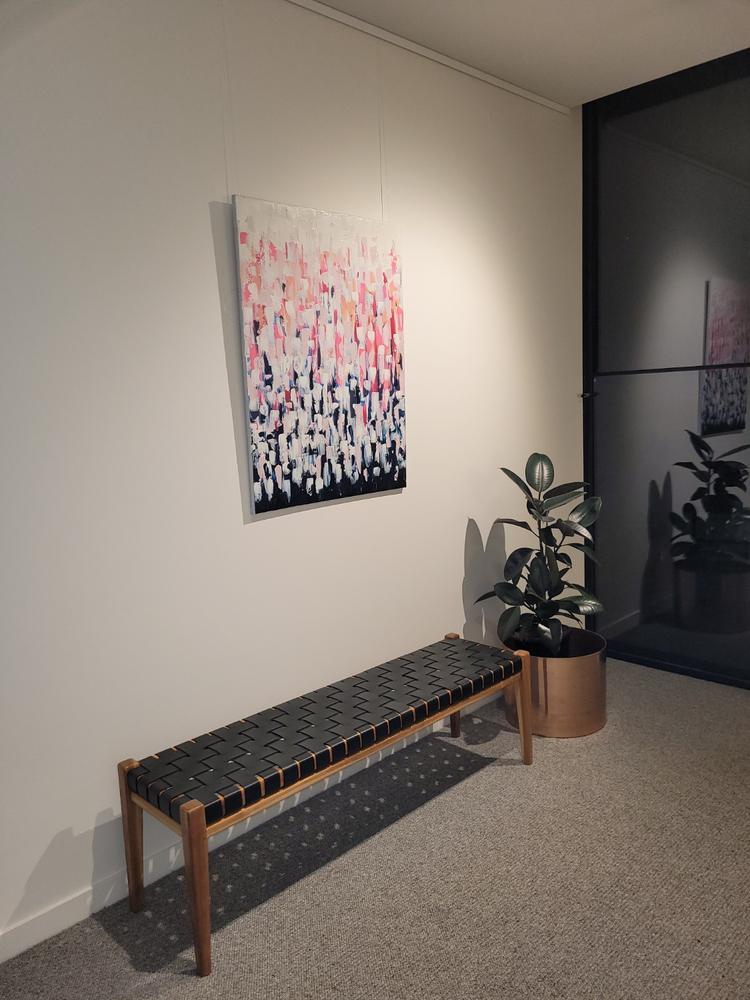PRE ORDER  |   MALAND WOVEN LEATHER BENCH  |  BLACK LEATHER HIDE - Customer Photo From Jane Moylan