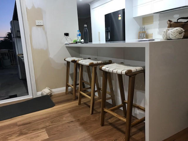 MALAND WOVEN LEATHER BAR STOOL  |  WHITE LEATHER HIDE - Customer Photo From Leanne Hall
