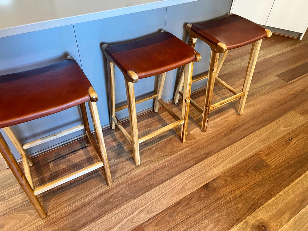 MALAND LEATHER BAR STOOL  |  TAN LEATHER SOLID HIDE - Customer Photo From Peter Campbell
