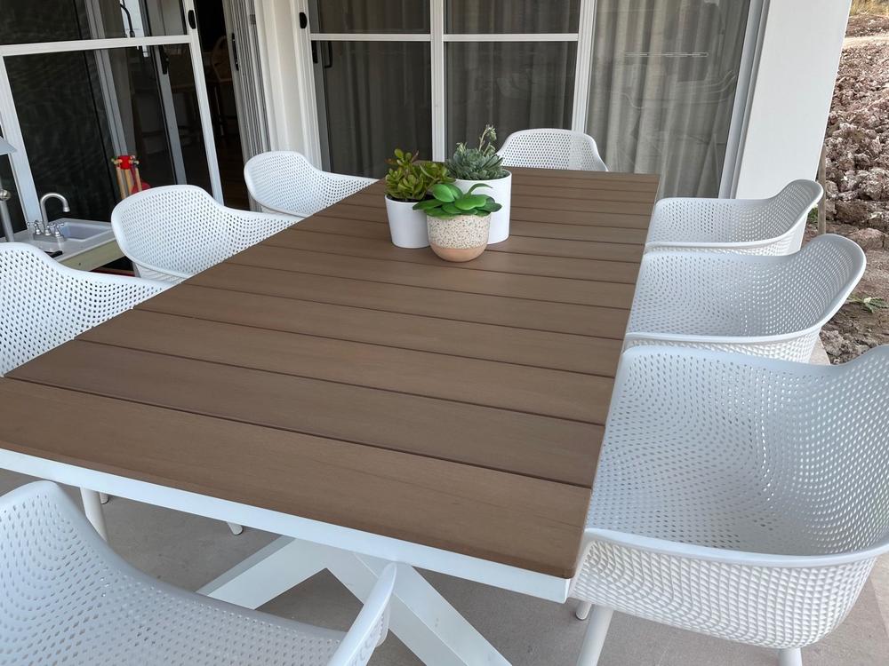 ETTA MESH WRAP INDOOR/OUTDOOR DINING CHAIR  |  GHOST WHITE  |  BUNDLE x 4 - Customer Photo From Beth Gordon