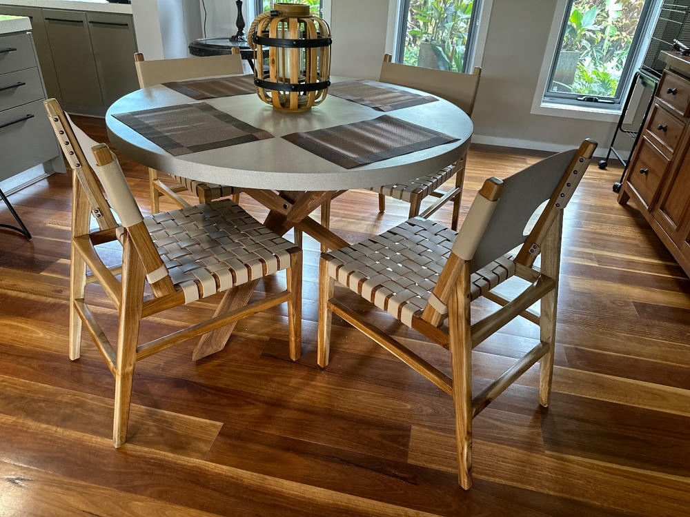 ARIA LUPA ROUND DINING TABLE  |  SAHARA CIMENT  |  120CM - Customer Photo From Rodney J Schoettler