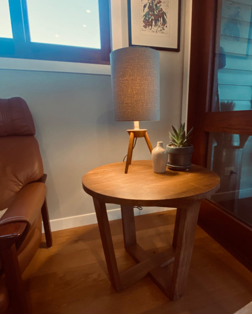AMARA MID CENTURY TIMBER TERRACE SIDE TABLE  |  SOLID TOP | ROUND - Customer Photo From Vicki Kennedy