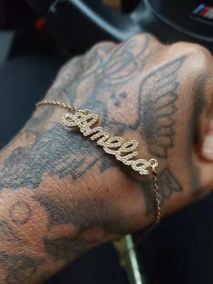 Pavé Script Custom Name Necklace - Customer Photo From Marion