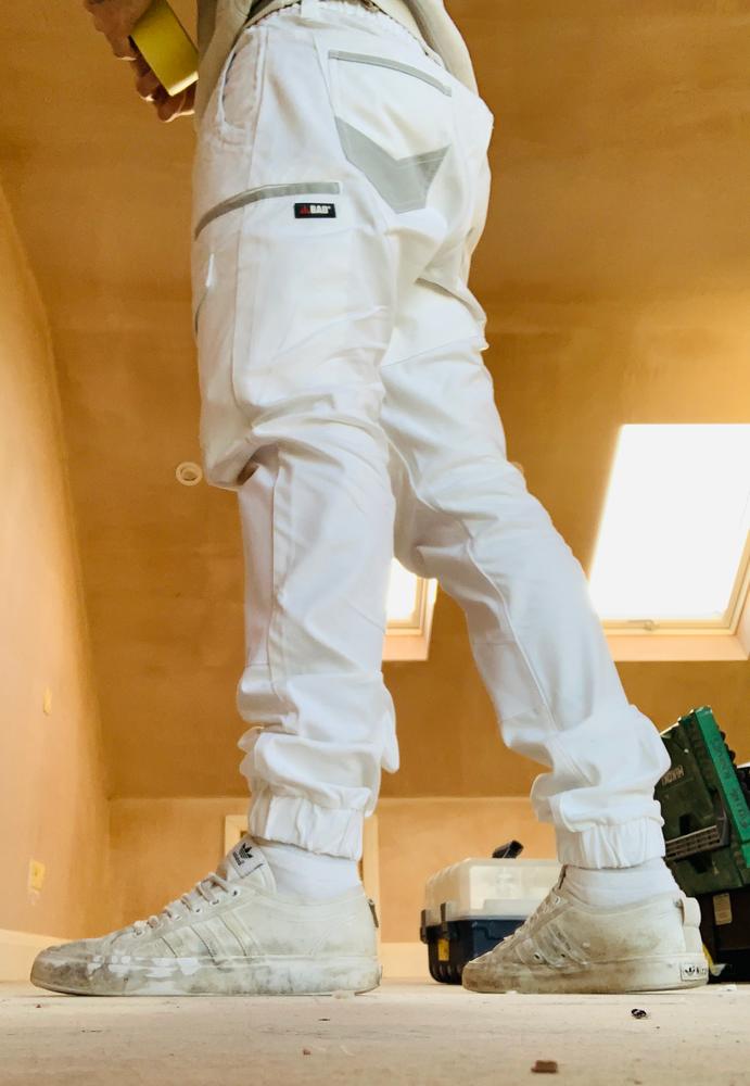 BAD SAVIOUR™ CUFFED ELASTIC WAIST WHITE PAINTERS WORK PANTS - Customer Photo From Paul