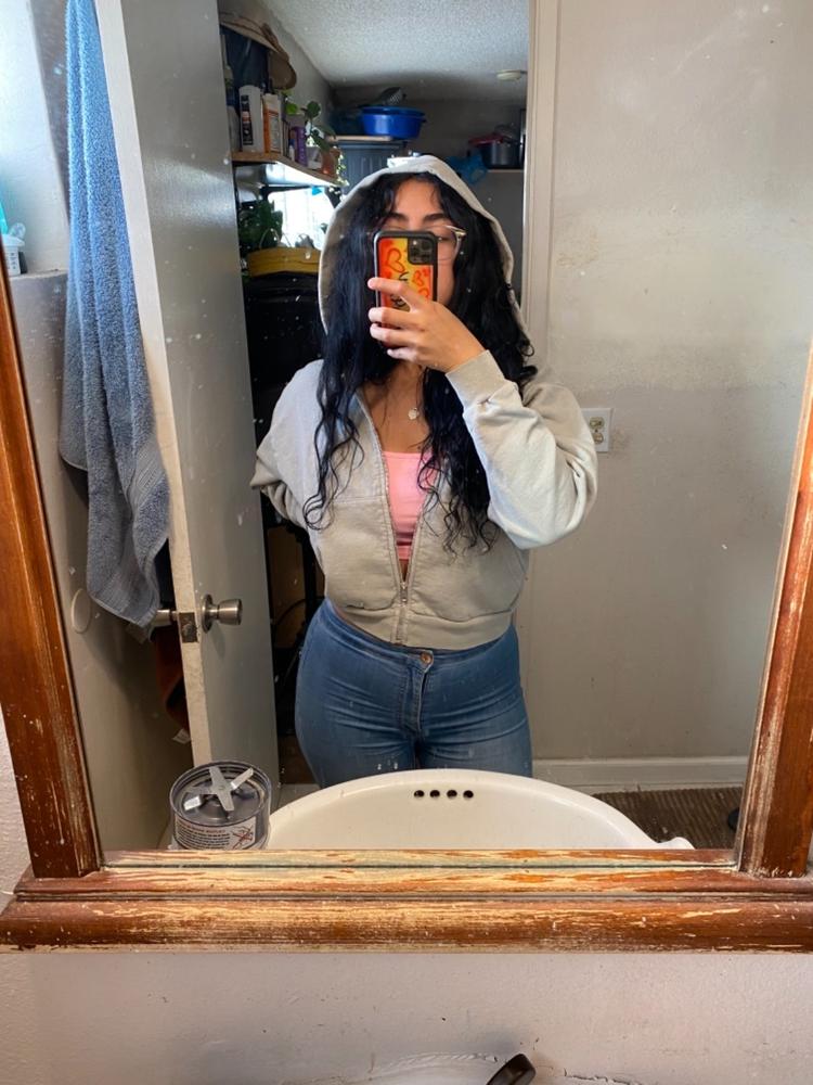 HF16GD - Garment Dye 14oz. Cropped Heavy Fleece Zip Up Hooded Sweatshirt - Customer Photo From Nikki