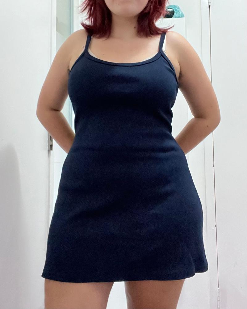 RHR318GD - Heavy Rib Spaghetti Mini Dress - Customer Photo From Ellie