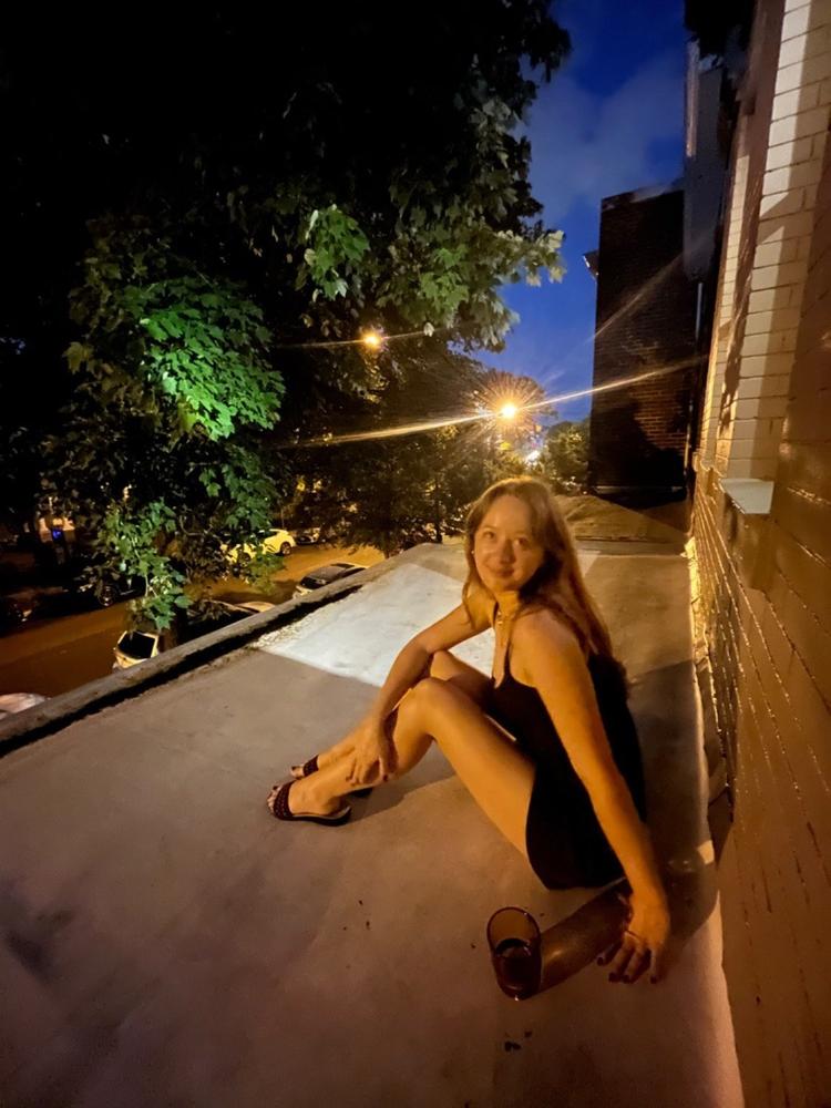 RHR318GD - Heavy Rib Spaghetti Mini Dress - Customer Photo From Rachael Wehrle