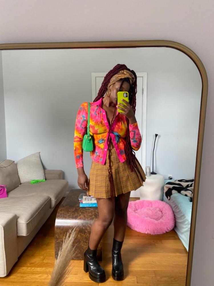 RNS745P - Printed Micro Mesh Long Sleeve Button Up - Customer Photo From Yolande Macon