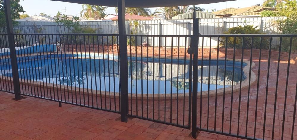 Black Pool Fence Panel - Flat Top Aluminium.  2.4m (or 2.45m) x 1.2m high - Customer Photo From WILLIAM S.