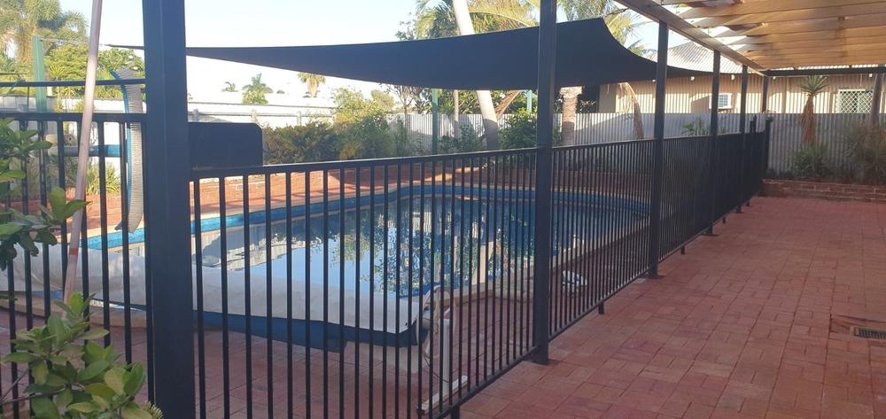 Black Pool Fence Panel - Flat Top Aluminium.  2.4m (or 2.45m) x 1.2m high - Customer Photo From WILLIAM S.
