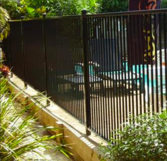 Black Pool Fence Panel - Flat Top Aluminium.  2.4m (or 2.45m) x 1.2m high - Customer Photo From Ben K.
