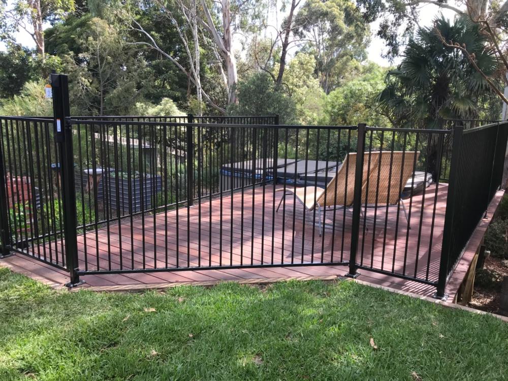 Black Pool Fence Panel - Flat Top Aluminium.  2.4m (or 2.45m) x 1.2m high - Customer Photo From G