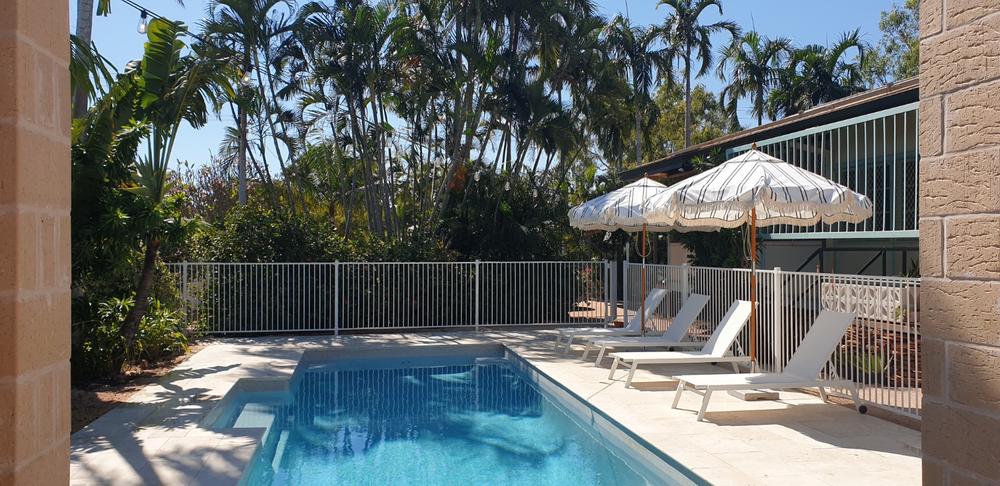 Pearl White Pool Fence Panel - Flat Top Aluminium. 2.45m x 1.2m high - Customer Photo From Michelle Jones