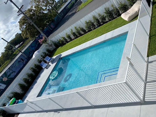 Pearl White Pool Fence Panel - Flat Top Aluminium. 2.45m x 1.2m high - Customer Photo From Dylan Bryant