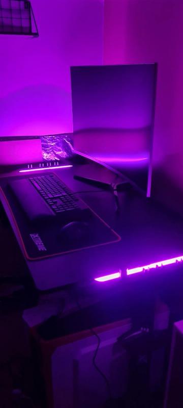 Olsen & Smith Xtreme Carbon Fibre Effect RGB PC Computer Gaming Desk with LED Lights, Controller Storage, Mouse Pad Headset Hook & Drinks Cup Holder Black - Customer Photo From Andrea Papp