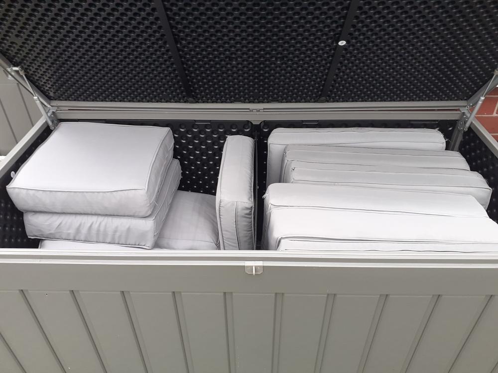 Olsen & Smith 830L MASSIVE Capacity Outdoor Garden Storage Box Plastic Shed - Weatherproof & Sit On with Wood Effect Chest - Customer Photo From Patrick Woodhead