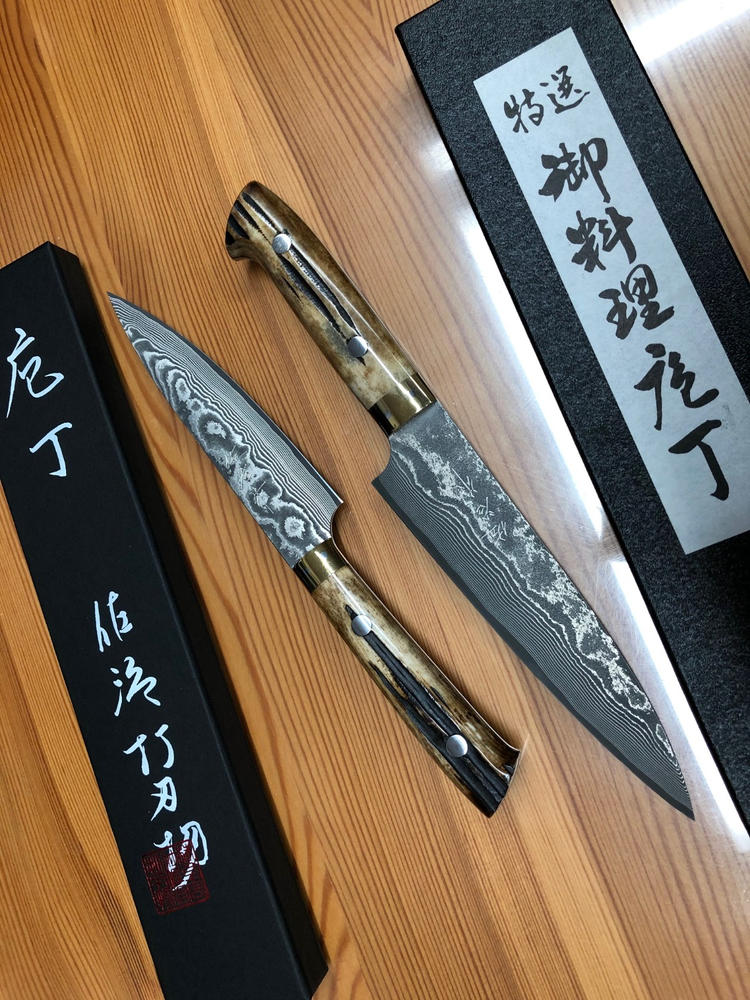 Takeshi Saji VG-10 Custom Damascus Wild Series Gyuto (180mm to 270mm, 4  sizes, Stag Bone Handle)