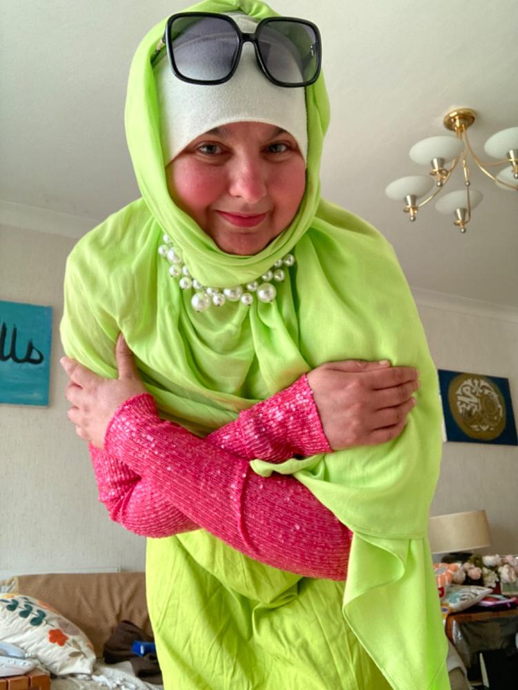 Bamboo Woven Hijab - Neon Lime - Customer Photo From Sarah R.